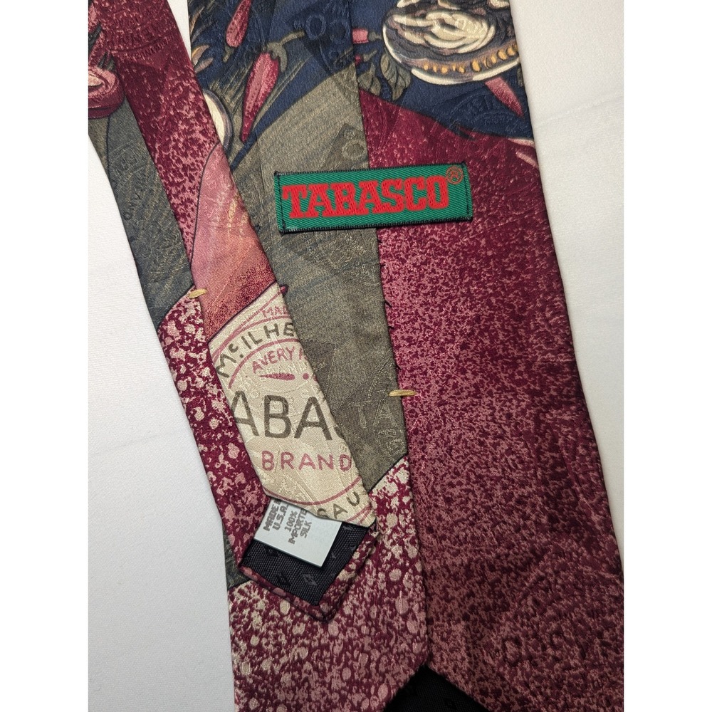 Tabasco Brand Mens Silk Tie Burgundy Navy Hot Sauce Chili Pepper Novelty Graphic - Picture 3 of 4